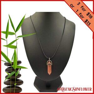 Handcrafted Cherry Quartz Pendant Leather Cord With Extension Chain Unisex